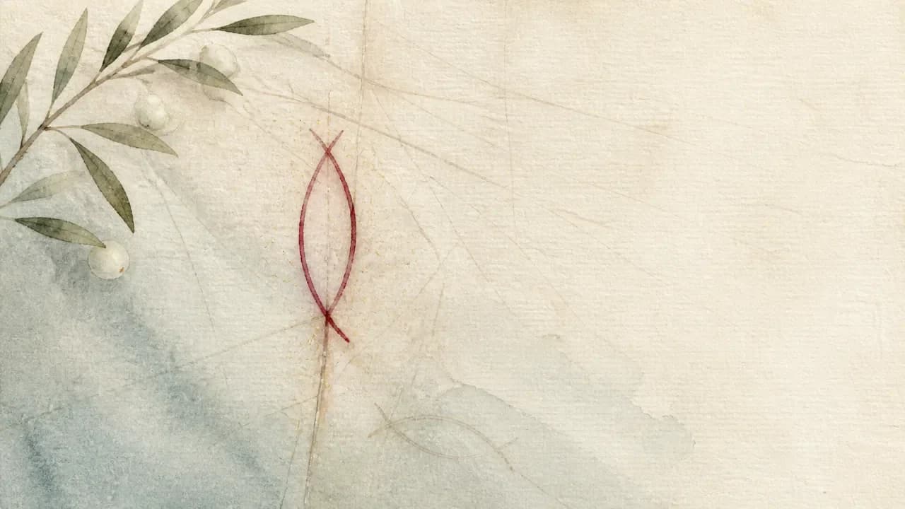 手のひらを拡大した線画。二本の曲線が交わり、しっぽのついた魚の形が濃く描かれている