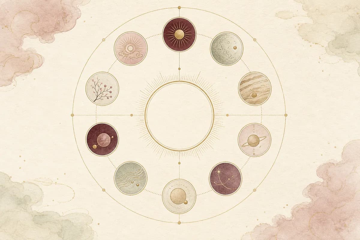 十の異なる天体を小さな丸い印で一つの軌道に並べた図