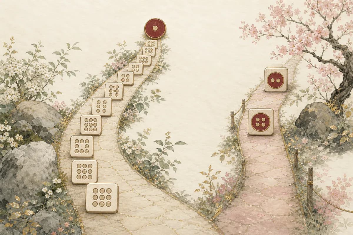 一つへ続く道と途中で残る印を分けた二本の小道